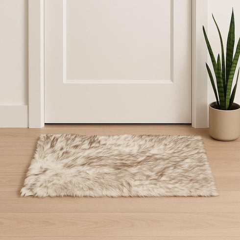 2' X 3' Black Faux Sheepskin Animal Print Washable Area Rug